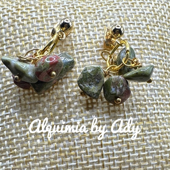 Alquimia Gold and Green unakite Earrings - Picture 1 of 1